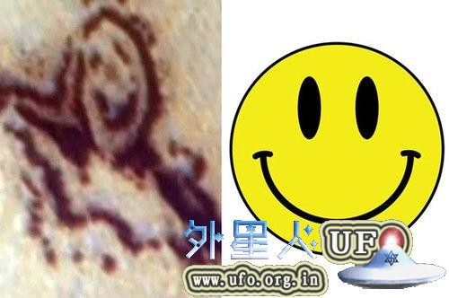 “加利福尼亚”在“谷歌火星”软件中发现火星表面巨大的笑脸图案（左）与著名的黄色笑脸（右）非常相似。