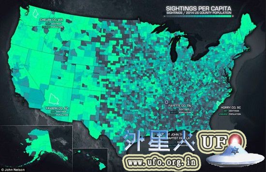 1925年-2014年UFO目击事件地图(UFO形状,目击时间&地点)