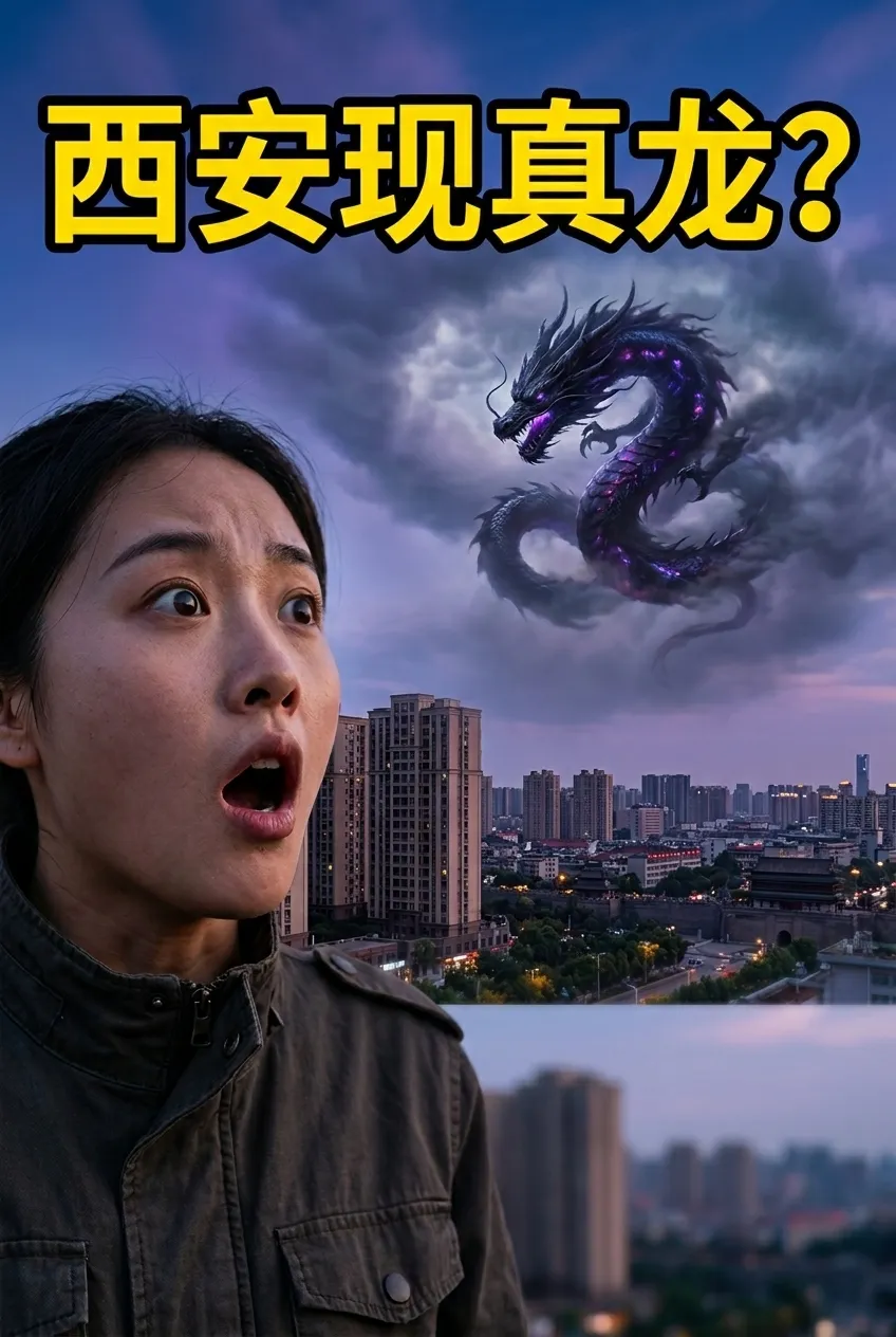 西安上空惊现龙形UFO异象！多位市民实拍到不明飞行物在云层翻飞变幻，形似传说中的“真龙”。